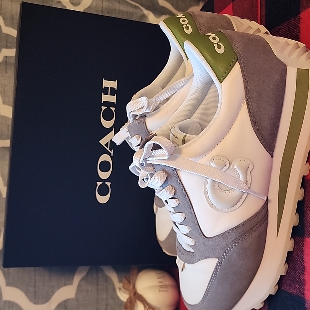 New In Box Coach Unisex Gray, White, and Green Running Sneakers - Picture 3 of 6
